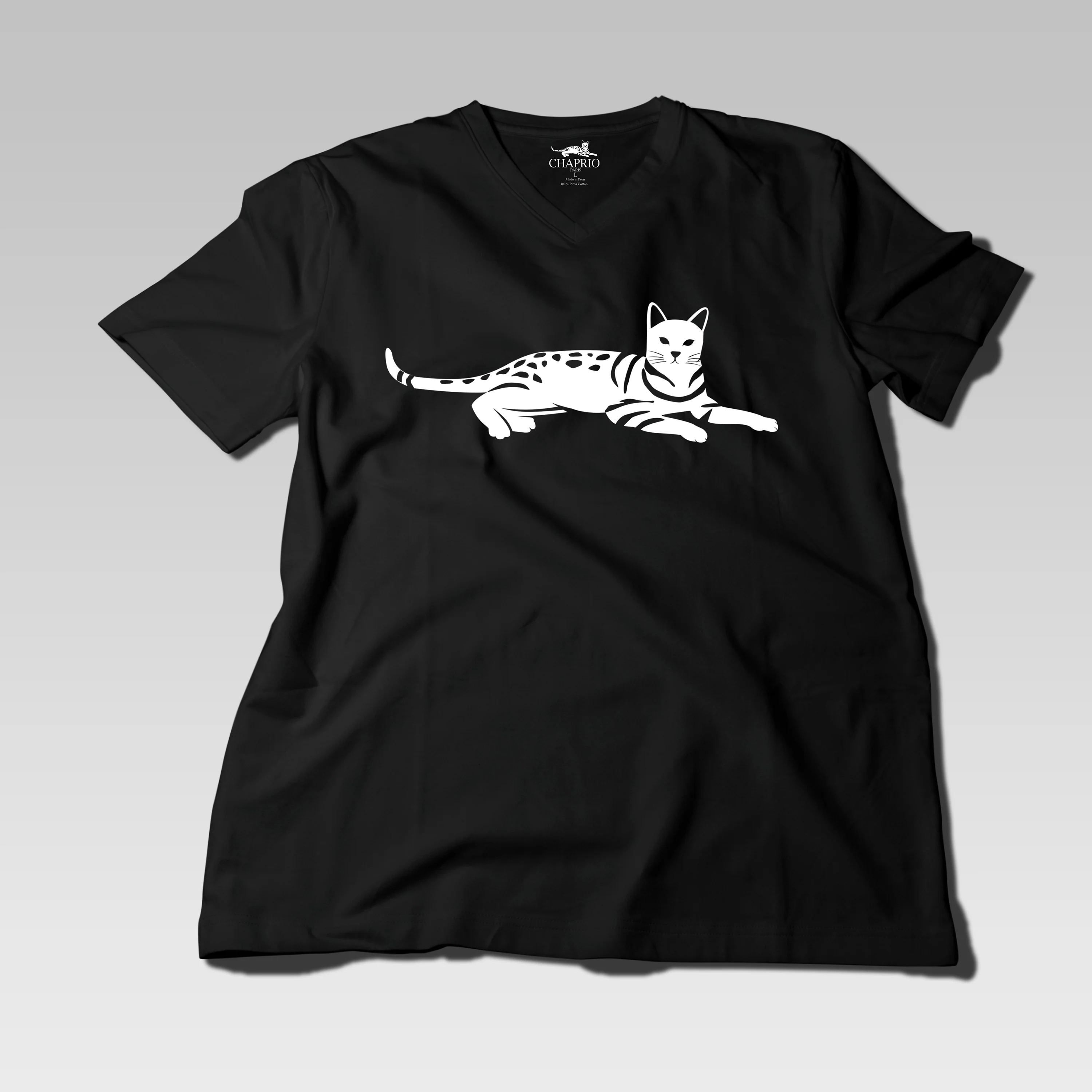 Men's 100% Pima Cotton T-Shirt V-Neck - Black - Medium - Image 3